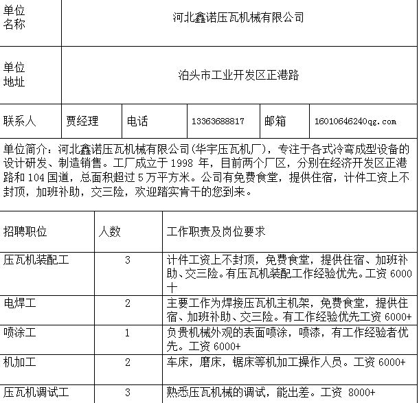 泊头富镇最新招工信息，开启职业生涯新篇章